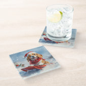 Beagle Hund in Sledge Lass es Schnee Weihnachten Glasuntersetzer (Schrägansicht)
