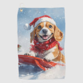 Beagle Hund in Sledge Lass es Schnee Weihnachten Golfhandtuch (Vorderseite)