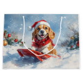 Beagle Hund in Sledge Lass es Schnee Weihnachten Große Geschenktüte (Vorderseite)