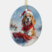 Beagle Hund in Sledge Lass es Schnee Weihnachten Keramik Ornament (Rechts)
