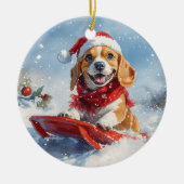 Beagle Hund in Sledge Lass es Schnee Weihnachten Keramik Ornament (Vorne)