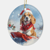 Beagle Hund in Sledge Lass es Schnee Weihnachten Keramik Ornament (Links)