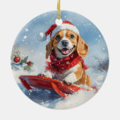 Beagle Hund in Sledge Lass es Schnee Weihnachten Keramik Ornament (Hinten)