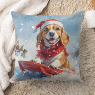 Beagle Hund in Sledge Lass es Schnee Weihnachten Kissen