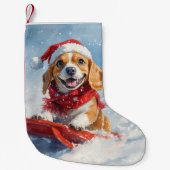 Beagle Hund in Sledge Lass es Schnee Weihnachten Kleiner Weihnachtsstrumpf (Vorderseite)