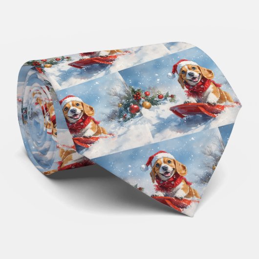 Beagle Hund in Sledge Lass es Schnee Weihnachten Krawatte (Gerollt)