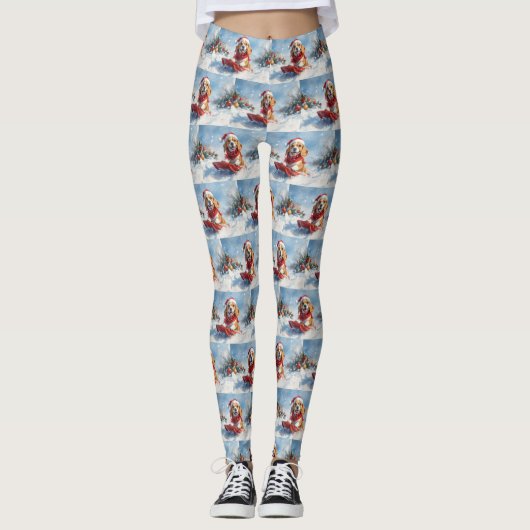 Beagle Hund in Sledge Lass es Schnee Weihnachten Leggings (Vorderseite)