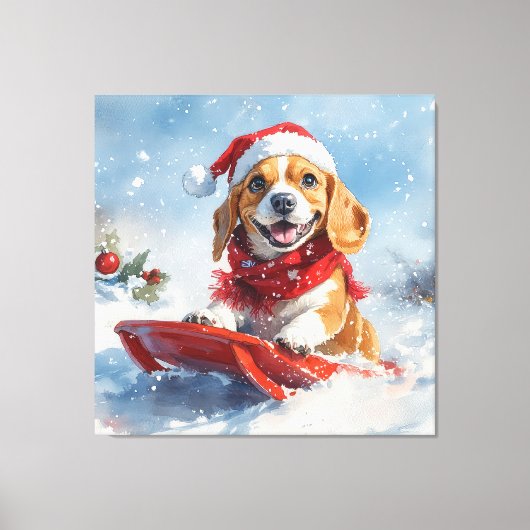 Beagle Hund in Sledge Lass es Schnee Weihnachten Leinwanddruck (Vorderseite)
