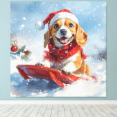Beagle Hund in Sledge Lass es Schnee Weihnachten Leinwanddruck (Insitu (Holzboden))