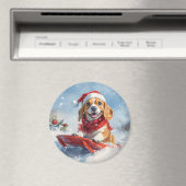 Beagle Hund in Sledge Lass es Schnee Weihnachten Magnet (In Situ (Geschirrspüler))