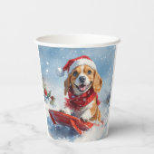 Beagle Hund in Sledge Lass es Schnee Weihnachten Pappbecher (Rückseite)