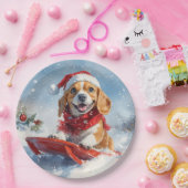 Beagle Hund in Sledge Lass es Schnee Weihnachten Pappteller (Party)