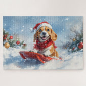 Beagle Hund in Sledge Lass es Schnee Weihnachten Puzzle (Horizontal)