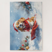Beagle Hund in Sledge Lass es Schnee Weihnachten Puzzle (Vertikal)
