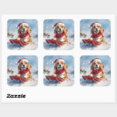 Beagle Hund in Sledge Lass es Schnee Weihnachten Quadratischer Aufkleber (Blatt)