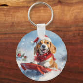 Beagle Hund in Sledge Lass es Schnee Weihnachten Schlüsselanhänger (Rückseite)