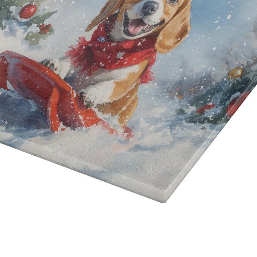 Beagle Hund in Sledge Lass es Schnee Weihnachten Schneidebrett (Ecke)