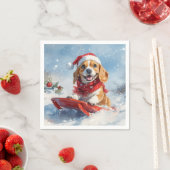 Beagle Hund in Sledge Lass es Schnee Weihnachten Serviette (Beispiel)