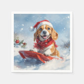 Beagle Hund in Sledge Lass es Schnee Weihnachten Serviette (Vorderseite)
