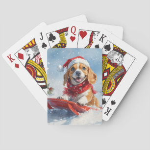 Beagle Hund in Sledge Lass es Schnee Weihnachten Spielkarten