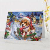 Beagle Hund in Sleigh Schnee Weihnachten Karte (Gelbe Blume)