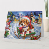 Beagle Hund in Sleigh Schnee Weihnachten Karte (Vorderseite)