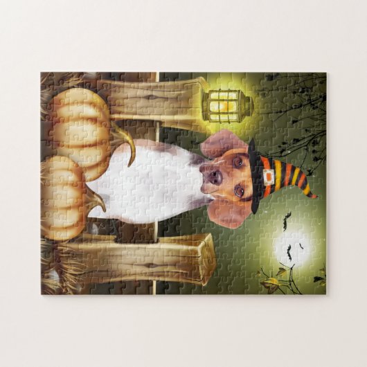Beagle Hund mit Hexenhut Halloween-Geschenkidee Puzzle (Horizontal)