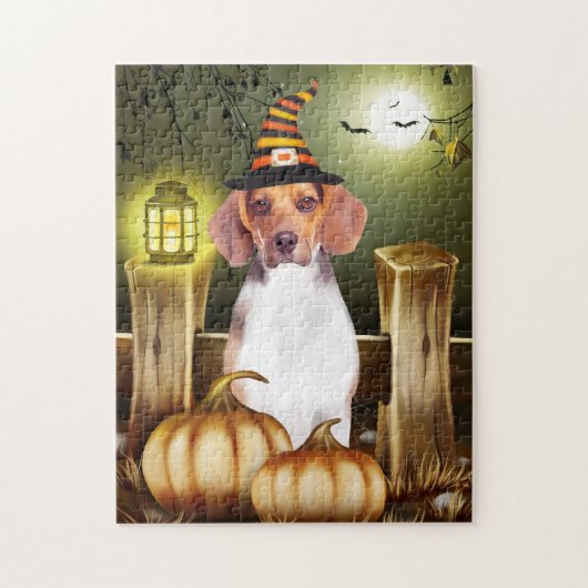 Beagle Hund mit Hexenhut Halloween-Geschenkidee Puzzle (Vertikal)