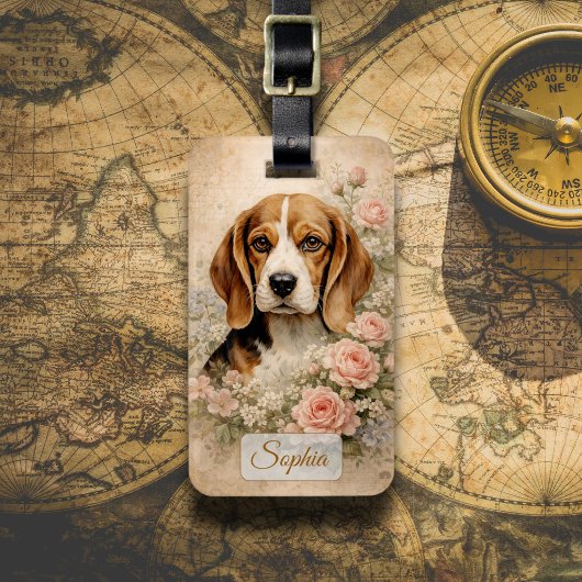 Beagle-Hund mit Rosen Gepäckanhänger