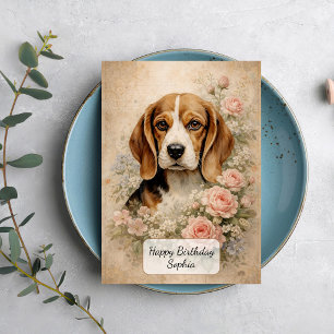 Beagle-Hund mit Rosen Karte