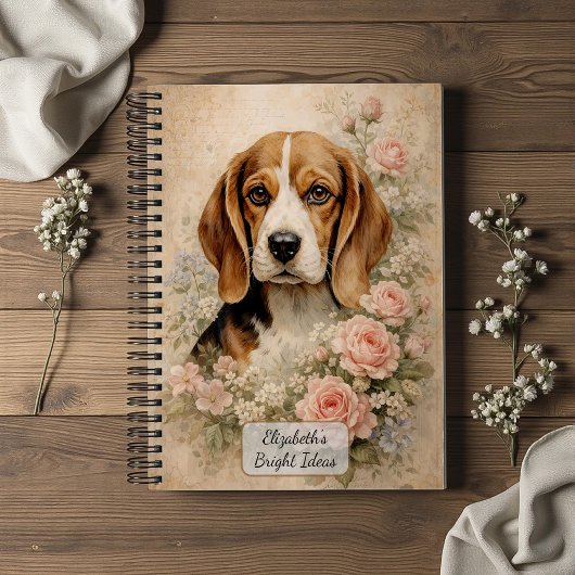 Beagle-Hund mit Rosen Notizblock