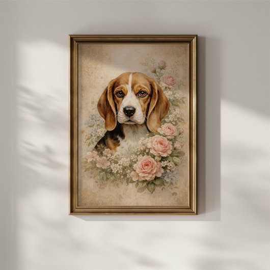 Beagle-Hund mit Rosen Poster