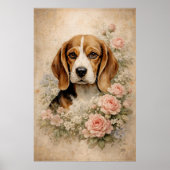 Beagle-Hund mit Rosen Poster (Vorne)