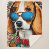 Beagle Hund mit Sonnenbrille Sherpadecke (Vorderseite)