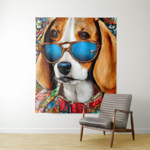 Beagle Hund mit Sonnenbrille Wandteppich