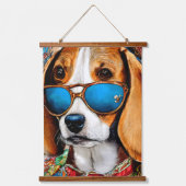 Beagle Hund mit Sonnenbrille Wandteppich Mit Holzrahmen (Vorderseite 2)