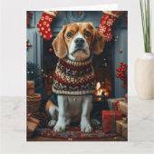 Beagle Hund mit Weihnachtsgeschenken Feuerplatz Karte (Vorderseite)