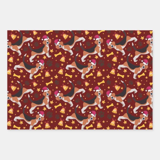 Beagle Hund mit Weihnachtsmannmütze Weihnachten Geschenkpapier Set (Vorderseite 3)