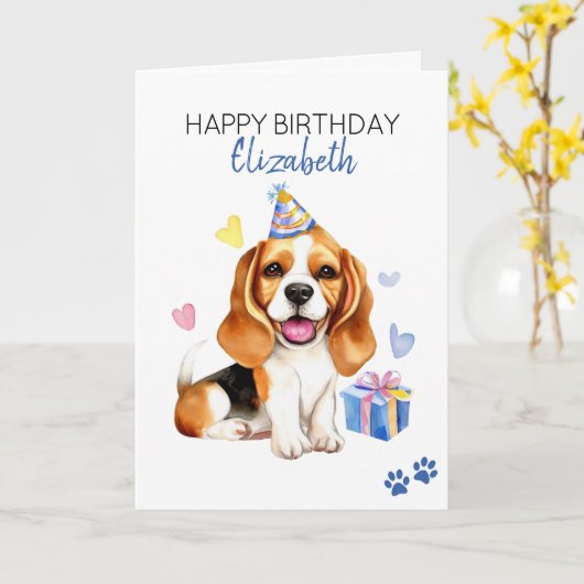 Beagle Hund Personalisiert Happy Geburtstag Karte (Gelbe Blume)
