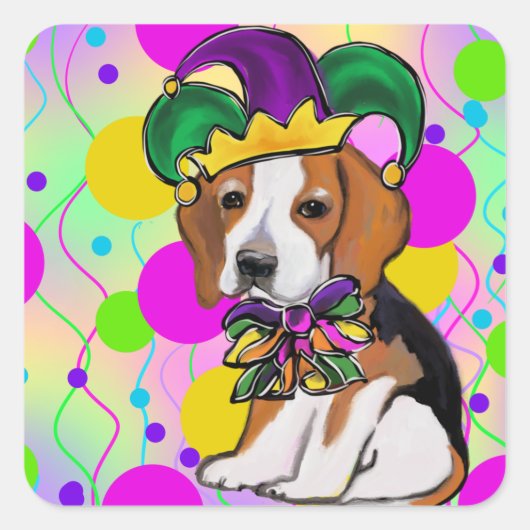 Beagle-Hund Quadratischer Aufkleber (Vorderseite)