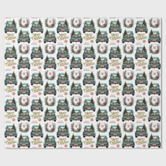 Beagle Hund Retro LKW Monogramm Weihnachten Geschenkpapier (Flach)