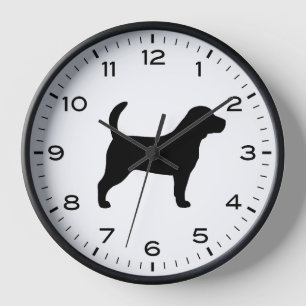 Beagle-Hund-Silhouette mit Zahlen und Minuten Uhr