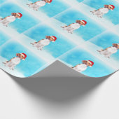 Beagle Hund sitzen in Schnee Weihnachtshut Geschenkpapier (Ecke)