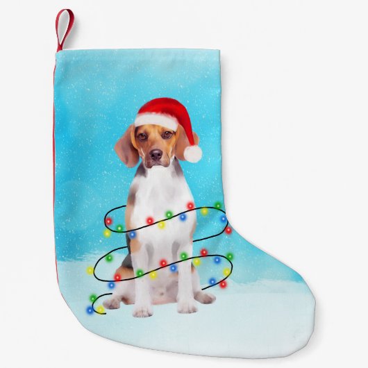 Beagle Hund sitzend am Strand Weihnachtshütten Lic Kleiner Weihnachtsstrumpf (Vorderseite)