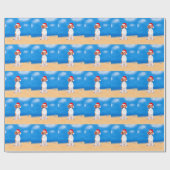 Beagle Hund sitzend am Weihnachtshut am Strand Geschenkpapier (Flach)
