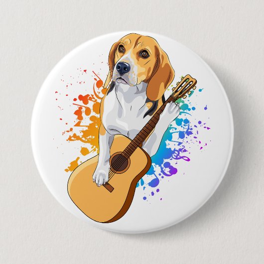 Beagle Hund spielt akustische Gitarre Button (Vorderseite)