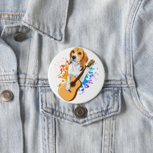 Beagle Hund spielt akustische Gitarre Button (Beispiel)