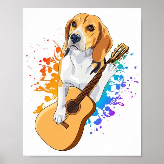 Beagle Hund spielt akustische Gitarre Poster (Vorne)