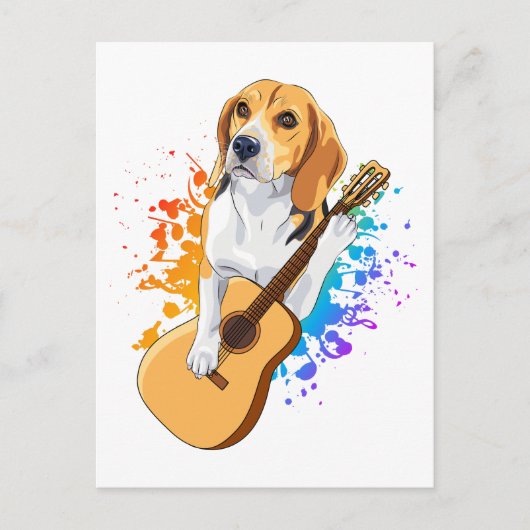 Beagle Hund spielt akustische Gitarre Postkarte (Vorderseite)