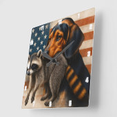 Beagle Hund und Raccoon Illustration mit Amerikane Quadratische Wanduhr (Winkel)